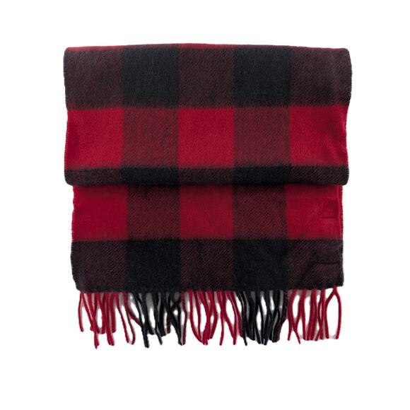 Red Black Cashmere Scarf Buffalo Plaid Check - Picture 6 of 7